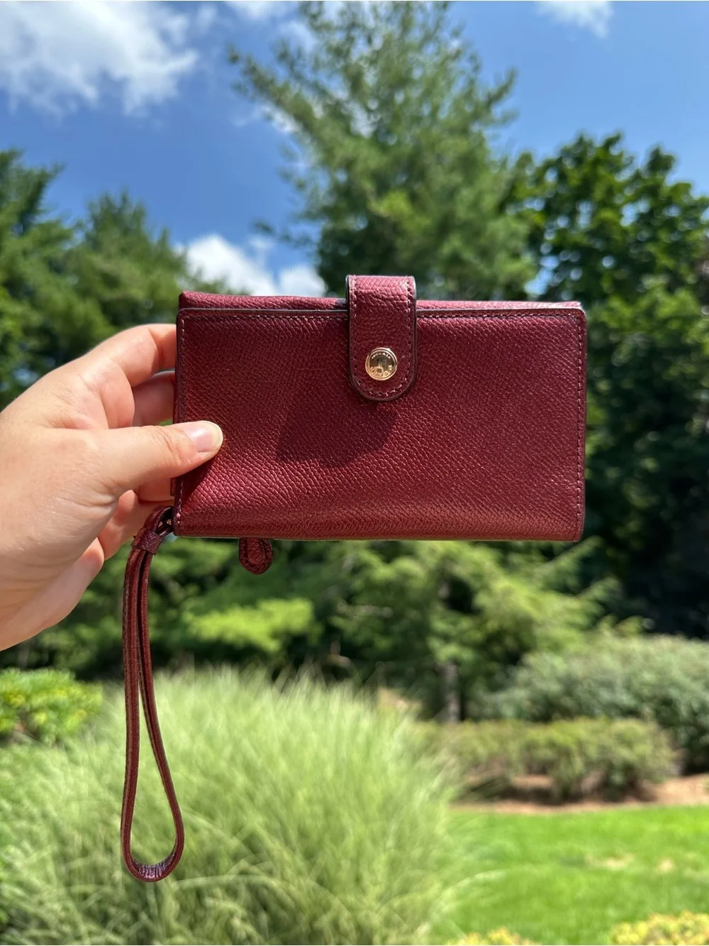 Coach Cherry Red Shiny Metallic Bi-Fold Wallet Wristlet